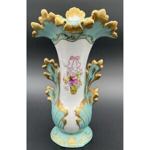 Antique Gilded Ruffled Edge Andrea by Sadek Handpainted Made in Japan Vase G952